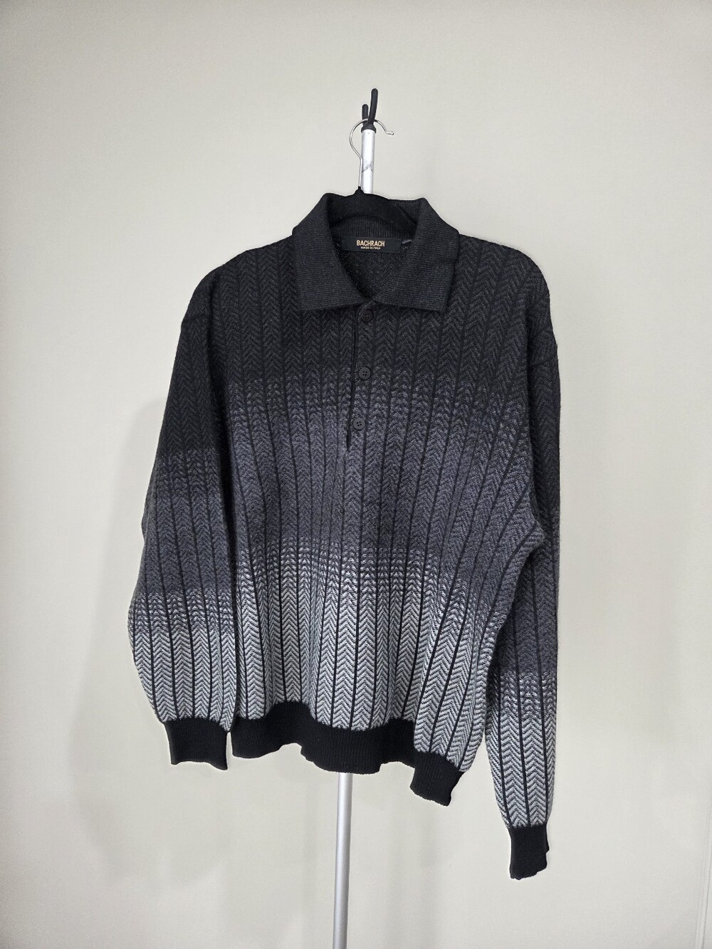 Bachrach Black to Gray Ombre Knit Zip Polo Sweater Sz.L